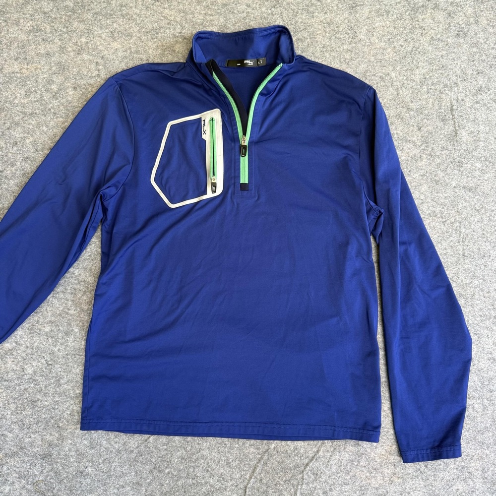 RLX Ralph Lauren Pullover Mens Medium Blue 1/4 Zip Mock Neck Golf Performance